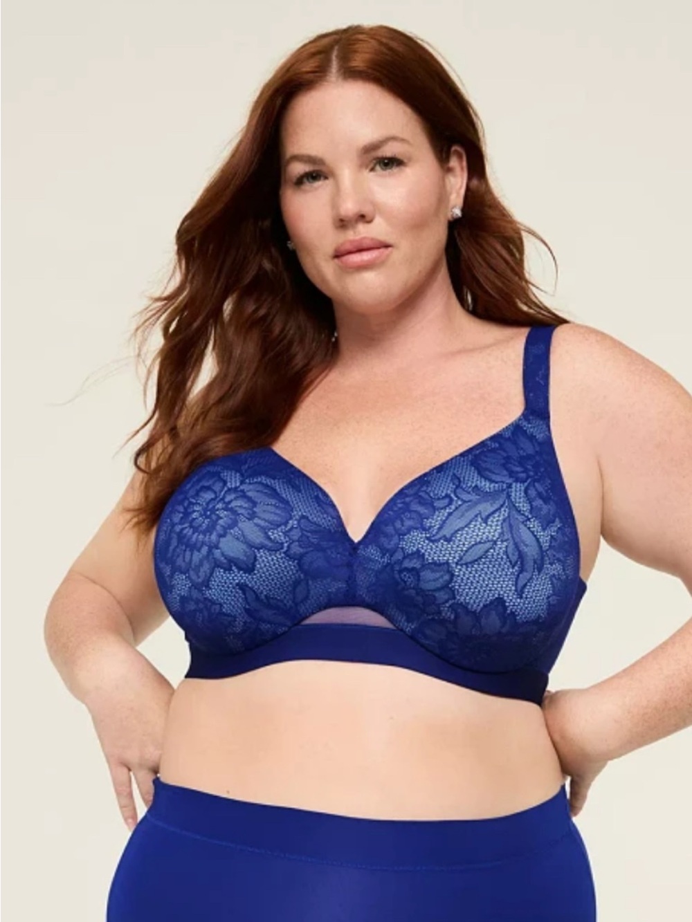 Cacique Bra Blue Lace Lightly Lined Full Coverage Comfort Bliss Size 40DDD
